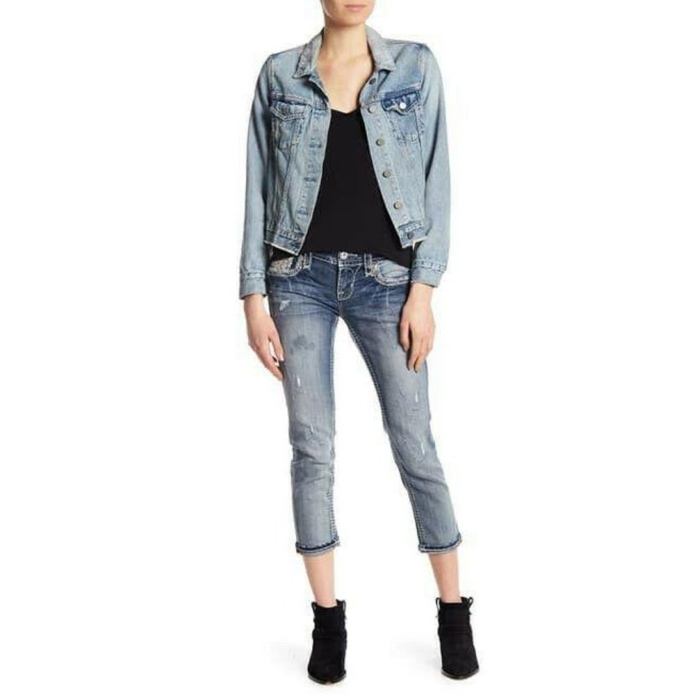 Rock Revival Jeans Sz 24 Embroidered Cropped Skinn - Picture 4 of 10